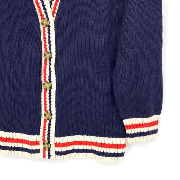 GAP V-Neck Cardigan Sweater Womens Sz S Navy Blue Red White Stripe Trim NEW - Picture 4 of 7